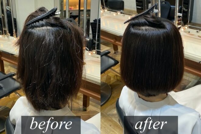 中途半端に伸びている縮毛矯正の修正例 Favour Hair